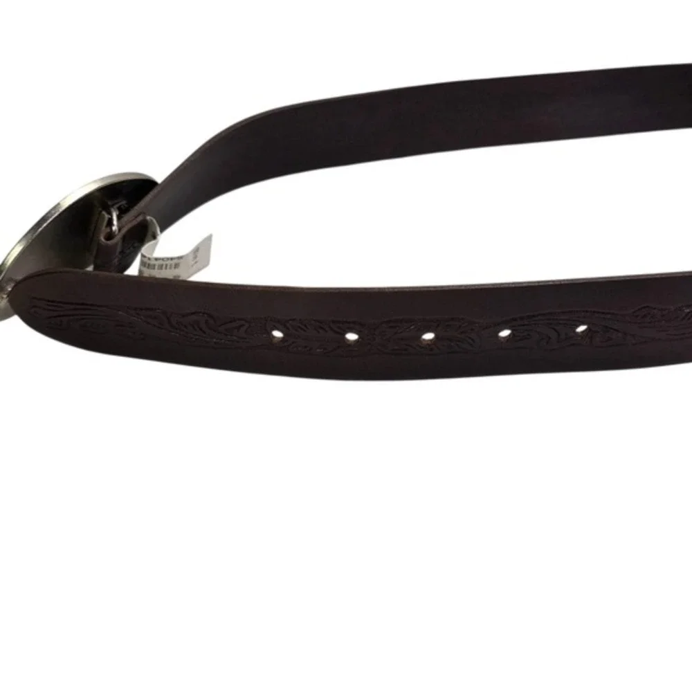 Abercrombie Fitch Brown‎ Tooled Leather Rhinestone Oval Buckle Italy Belt Size M